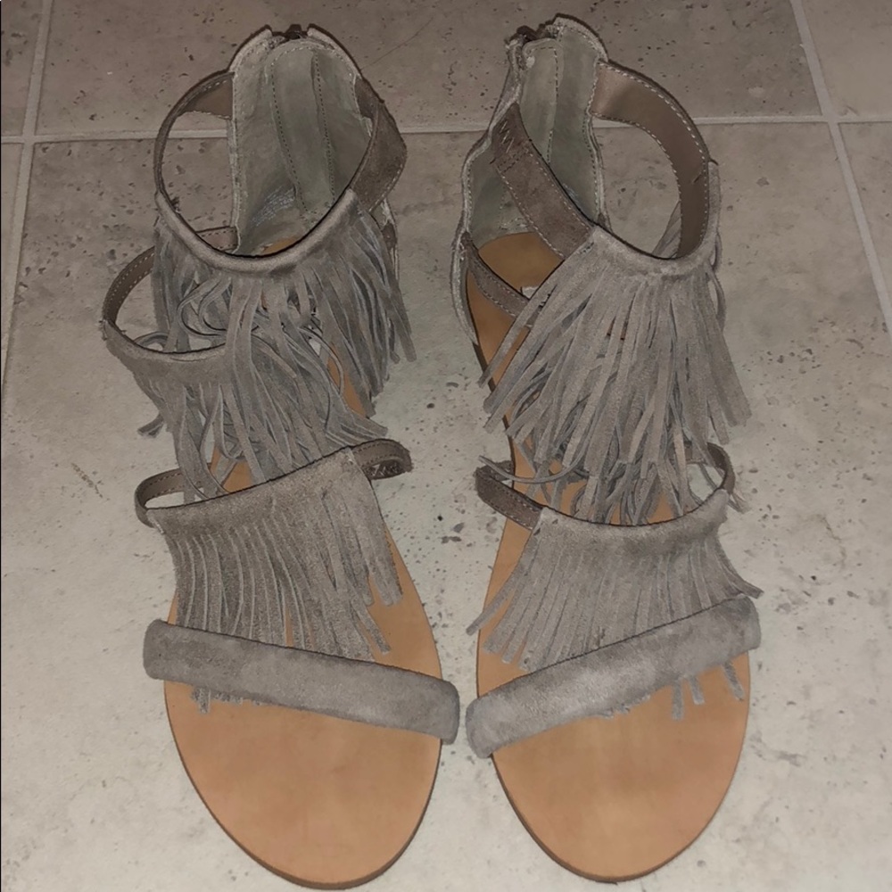 Taupe Steve Madden fringe sandals